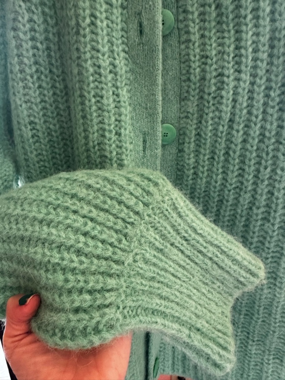 Sezane Emile Mint Green Fuzzy Button Cardigan - Picture 5 of 8